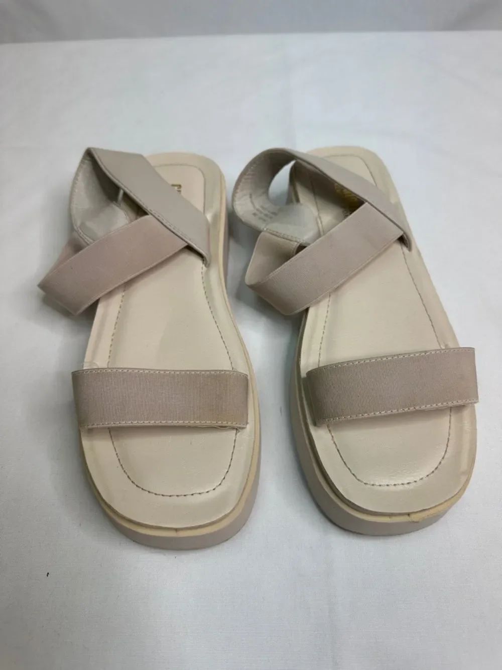Women's Cream Elastic Crossover Strap Sandals